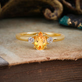 Classic Pear Cut Citrine Three Stone Promise Ring Four Claw Prong Setting